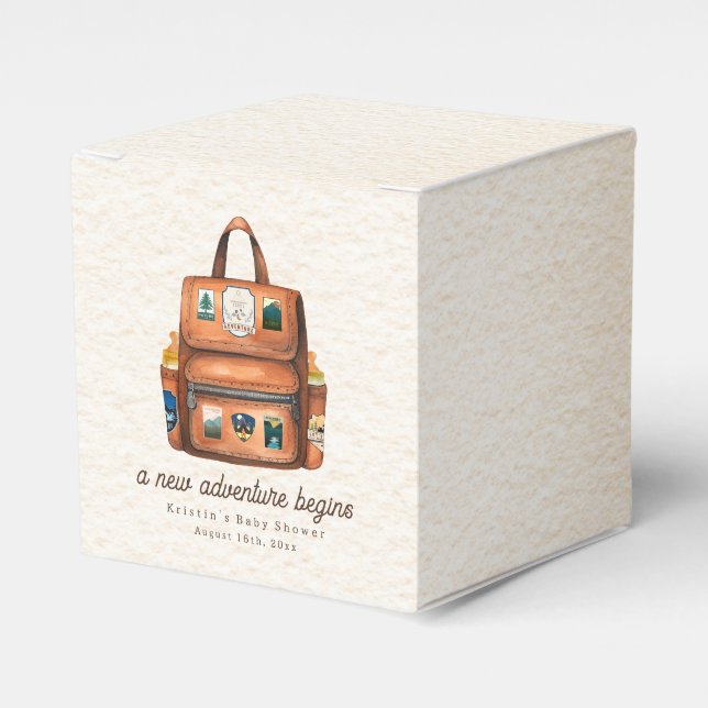 Adventure Backpack + Bottles Woodland Baby Shower Favor Box (Front Side)