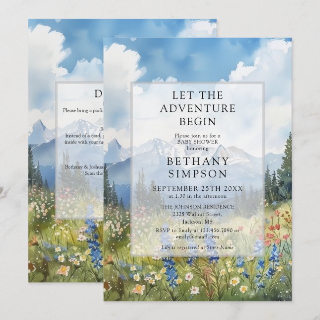 Adventure Begin Mountain QR Code Baby Shower Invitation (Front/Back)