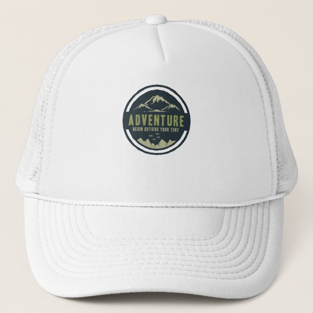 Adventure Begin outside your tent Trucker Hat (Front)