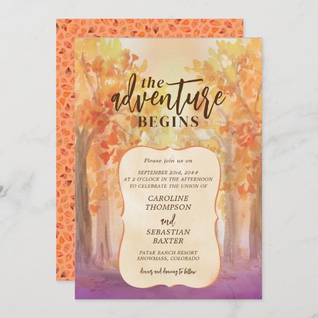 Adventure Begin Rocky Mountain Destination Wedding Invitation (Front/Back)