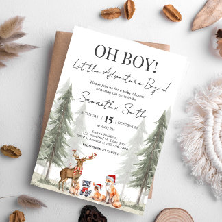 Adventure Begin Winter Woodland Baby Shower Invitation