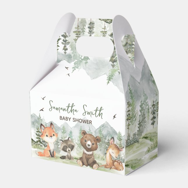 Adventure Begin Woodland Animals Baby Shower Favor Box (Front Side)