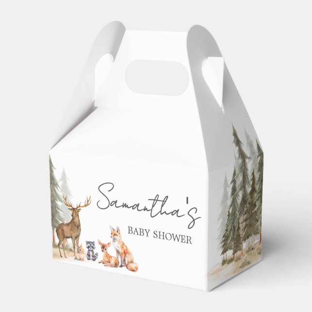 Adventure Begin Woodland Animals Baby Shower Favor Box (Front Side)