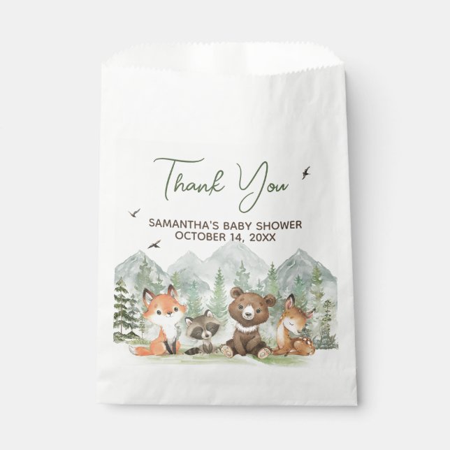 Adventure Begin Woodland Animals Baby Shower Favour Bag (Front)
