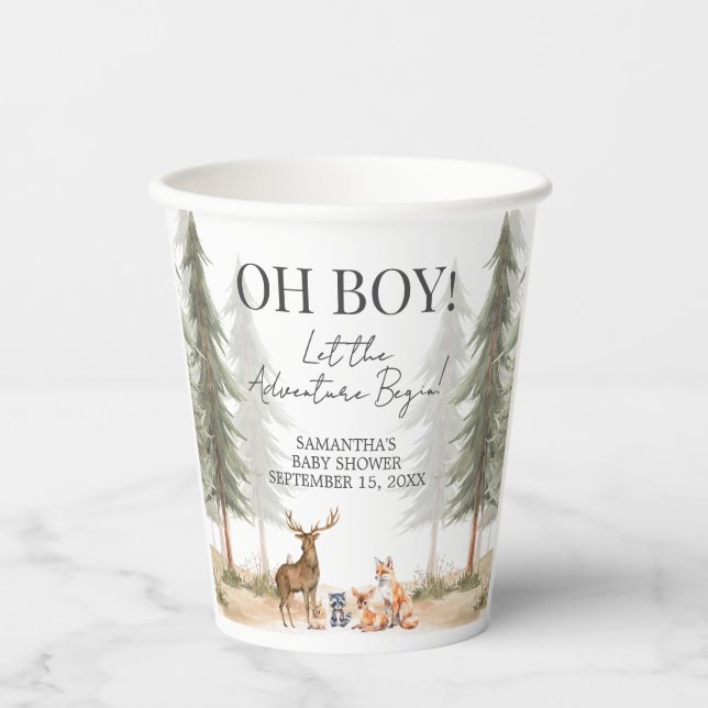 Adventure Begin Woodland Animals Baby Shower Paper Cups (Front)