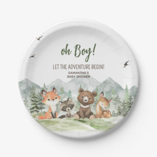 Adventure Begin Woodland Animals Baby Shower Paper Plate