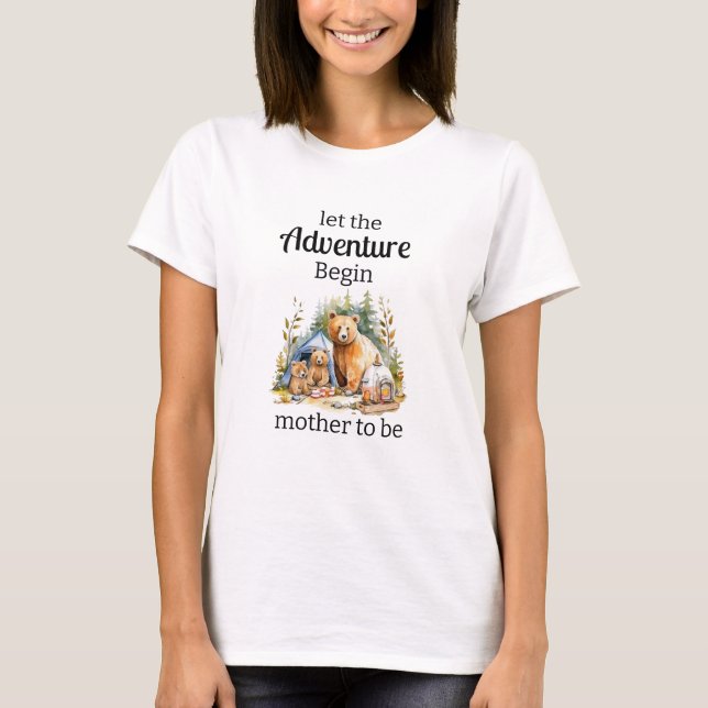 Adventure Begin Woodland Baby Shower T-Shirt (Front)