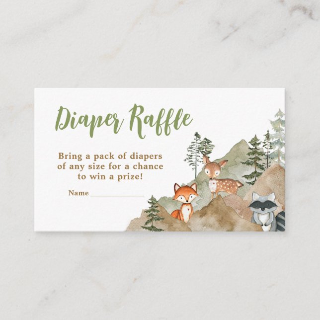 Adventure Begin Woodland Mountain Diaper Raffle Enclosure Card (Front)