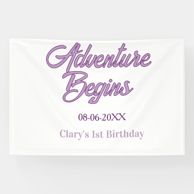 Adventure begins 1st birthday name date simple min banner (Horizontal)