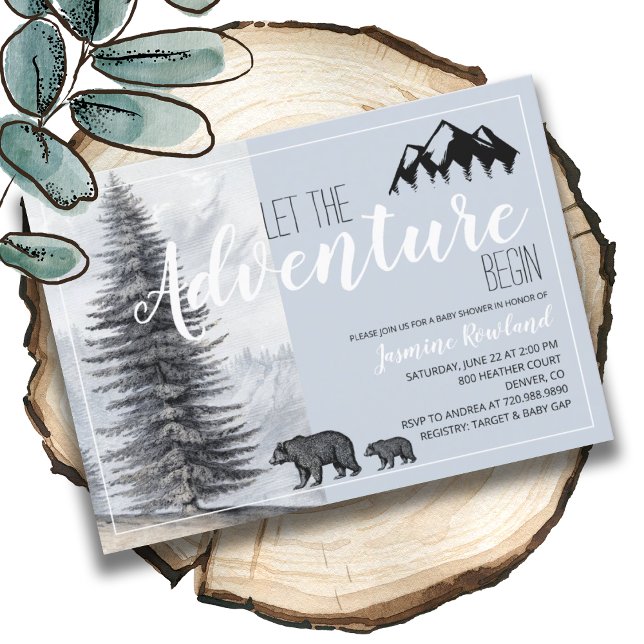 Adventure Begins Again Woodland Bear Baby Sprinkle Invitation (Creator Uploaded)