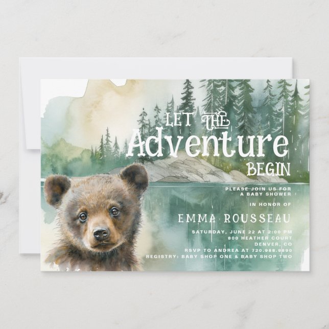 Adventure Begins Baby Bear Cub Baby Shower Invitation (Front)