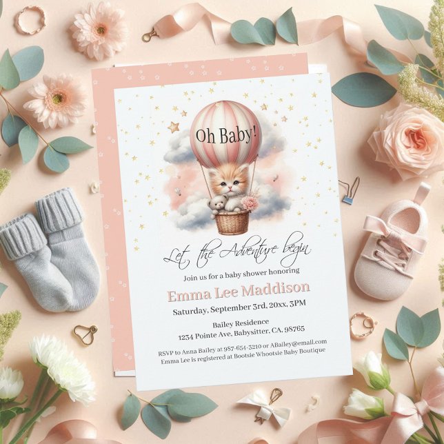 Adventure Begins Baby Kitten Hot Air Balloon Invitation (Creator Uploaded)