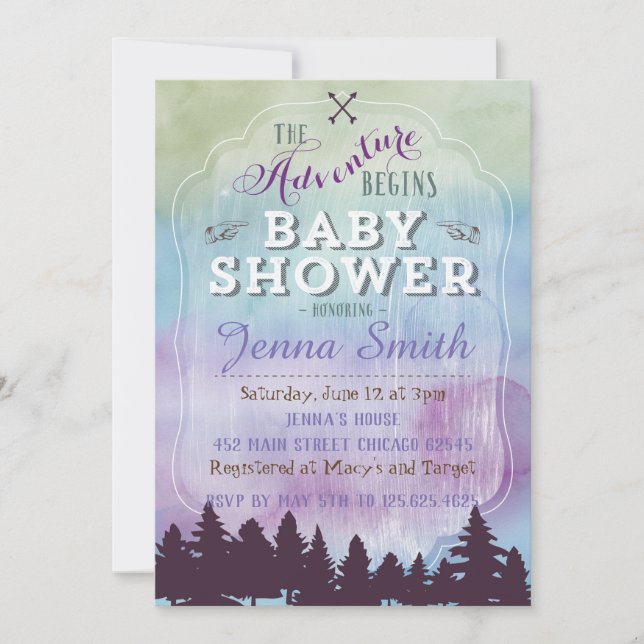 Adventure begins baby shower invitation (Front)