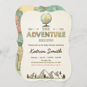 Adventure begins Baby shower invitation Globe map