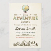 Adventure begins Baby shower invitation Globe map