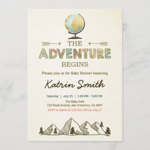 Adventure begins Baby shower invitation Globe map
