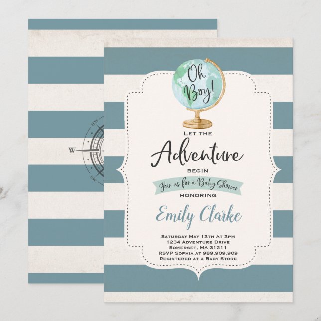 Adventure Begins Baby Shower Invitation Map Shower (Front/Back)
