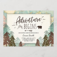 Adventure Begins Baby shower invitation Travel map