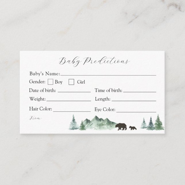 Adventure Begins Bear Baby Predictions Card (Front)