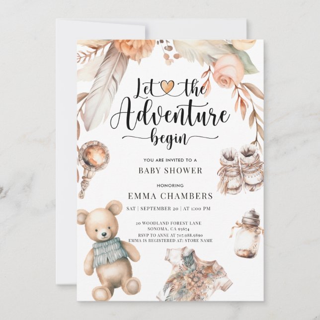 Adventure Begins Boho Baby Shower Gender Neutral Invitation (Front)