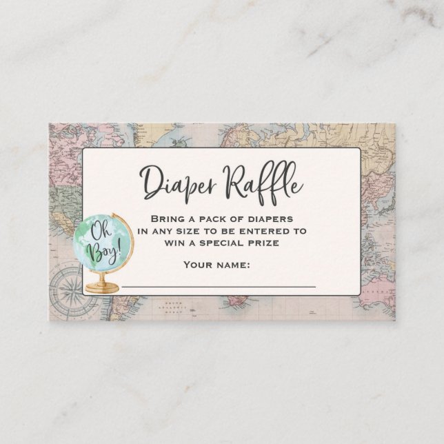Adventure Begins Diaper Raffle Ticket Travel Map Enclosure Card (Front)