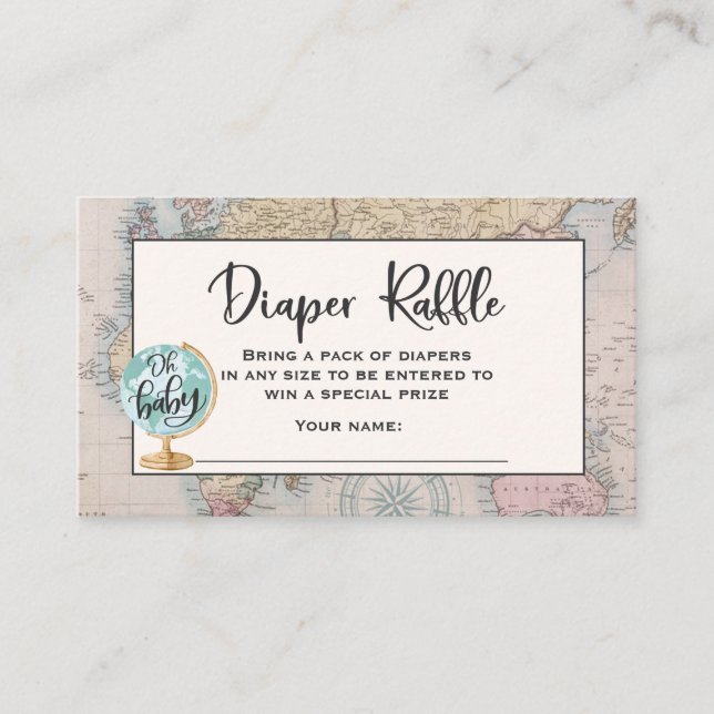 Adventure Begins Diaper Raffle Ticket Travel Map Enclosure Card (Front)