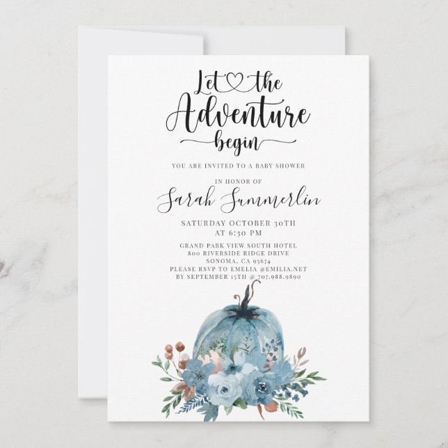 Adventure Begins Dusty Blue Fall Baby Shower  Invitation (Front)