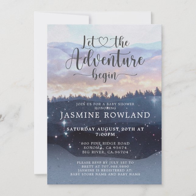 Adventure Begins Forest Baby Shower Invitation (Front)