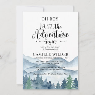 Adventure Begins Forest Boy Baby Shower Invitation