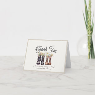 Adventure Begins Hiking Boots Couples Shower Thank You Card