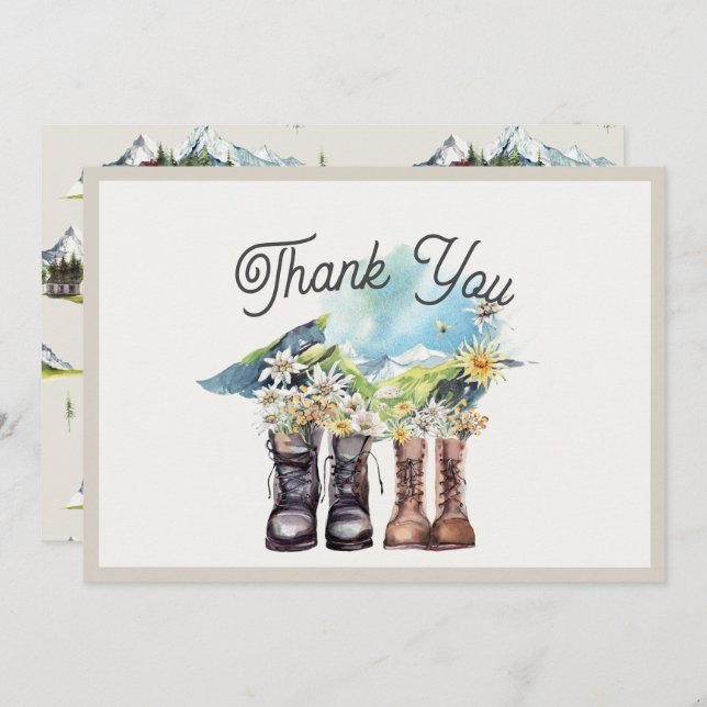 Adventure Begins Hiking Boots Couples Shower Thank You Card (Front/Back)