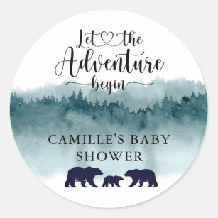 Adventure Begins Mountains Bears Baby Shower Classic Round Sticker