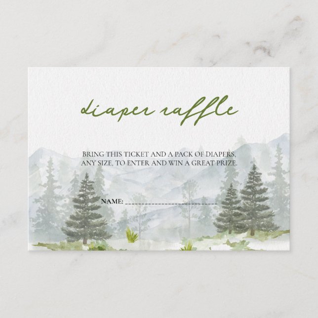 Adventure Begins Mountains Forest Diaper Raffle Enclosure Card (Front)
