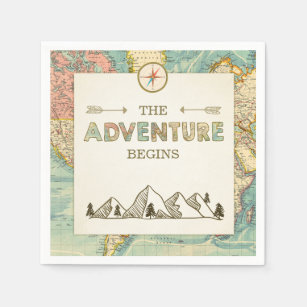 Adventure begins Paper Napkin World map Travel