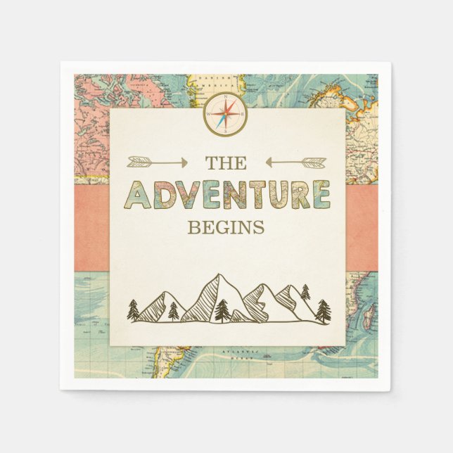 Adventure begins Paper Napkin World map Travel (Front)