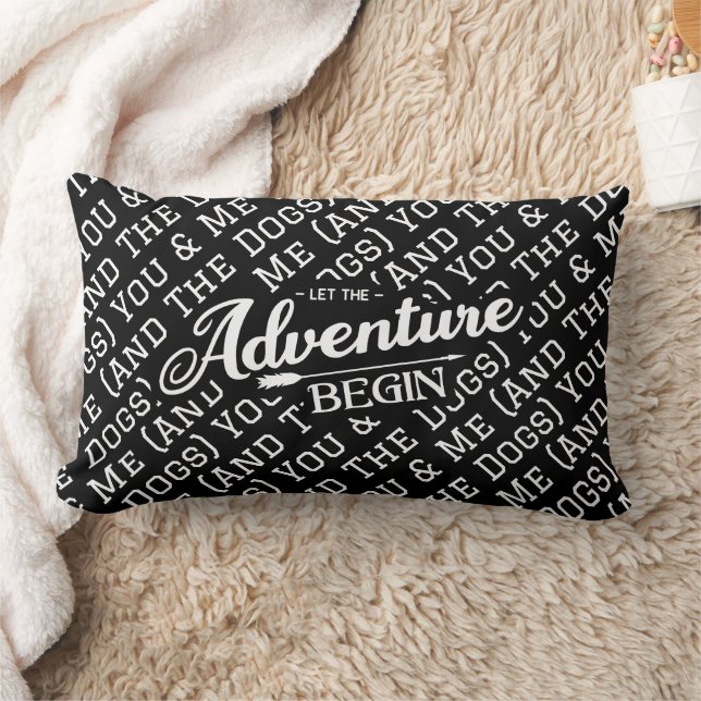 "Adventure Begins" Personalize With Your Text Lumbar Pillow (Blanket)