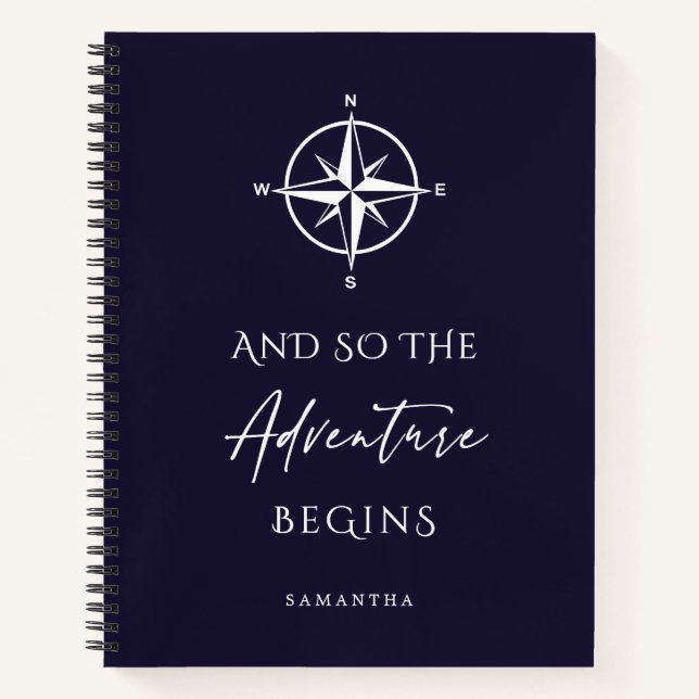 Adventure Begins Personalized Dark Blue Travel Notebook (Front)
