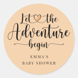 Adventure Begins Pink Heart Baby Shower Classic Round Sticker