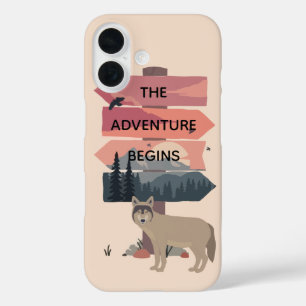 Adventure Begins Travel Sign Post Wilderness iPhone 16 Case