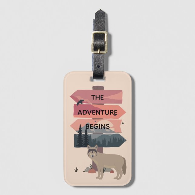 Adventure Begins Travel Sign Post Wilderness Luggage Tag (Front Vertical)