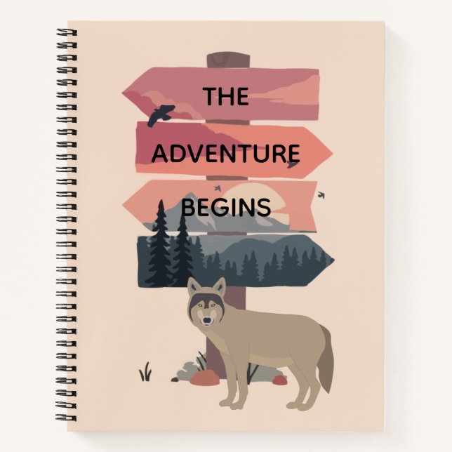 Adventure Begins Travel Sign Post Wilderness Notebook (Front)