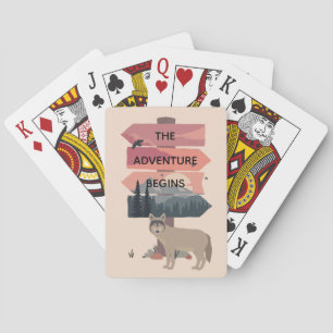 Adventure Begins Travel Sign Post Wilderness Playing Cards
