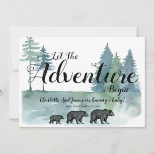 Adventure Begins Watercolor Bears Baby Shower  Announcement