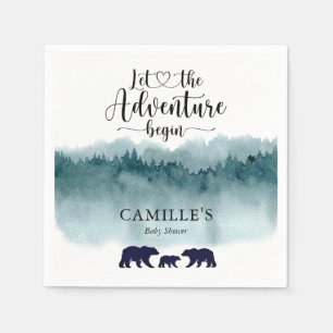 Adventure Begins Watercolor Mountains Bears  Napkin