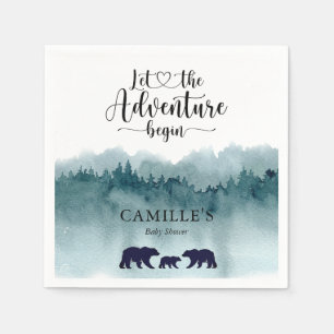 Adventure Begins Watercolor Mountains Bears  Napkin