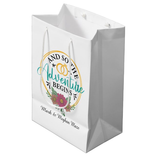 adventure begins Wedding word art customizable Medium Gift Bag (Front Angled)