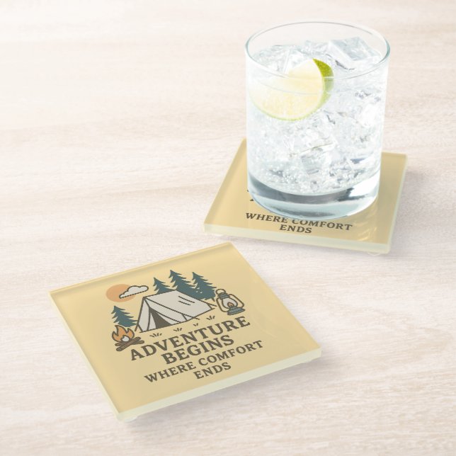 Adventure Begins Where Comfort Ends Glass Coaster (Angled)