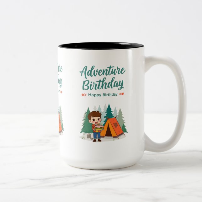 Adventure Birthday Camping Kids Art Two-Tone Coffee Mug (Right)