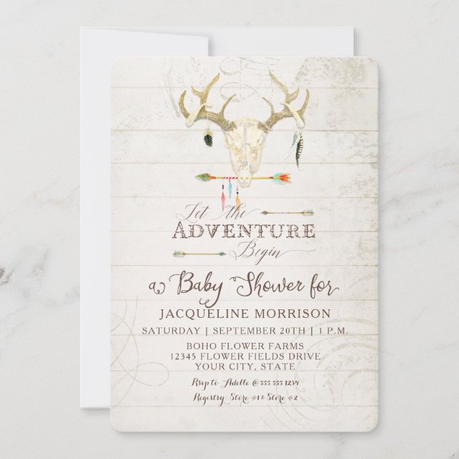 Adventure Boy Baby Shower Teepee Wood Arrows Deer Invitation (Front)