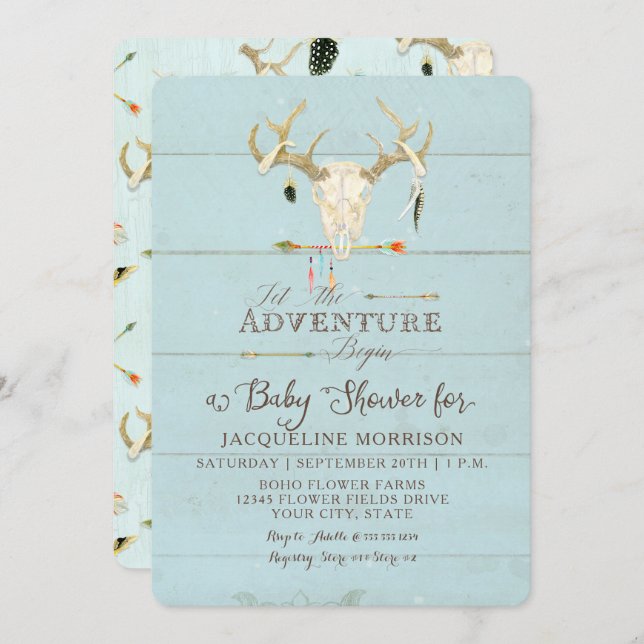 Adventure Boy Baby Shower Teepee Wood Arrows Deer Invitation (Front/Back)